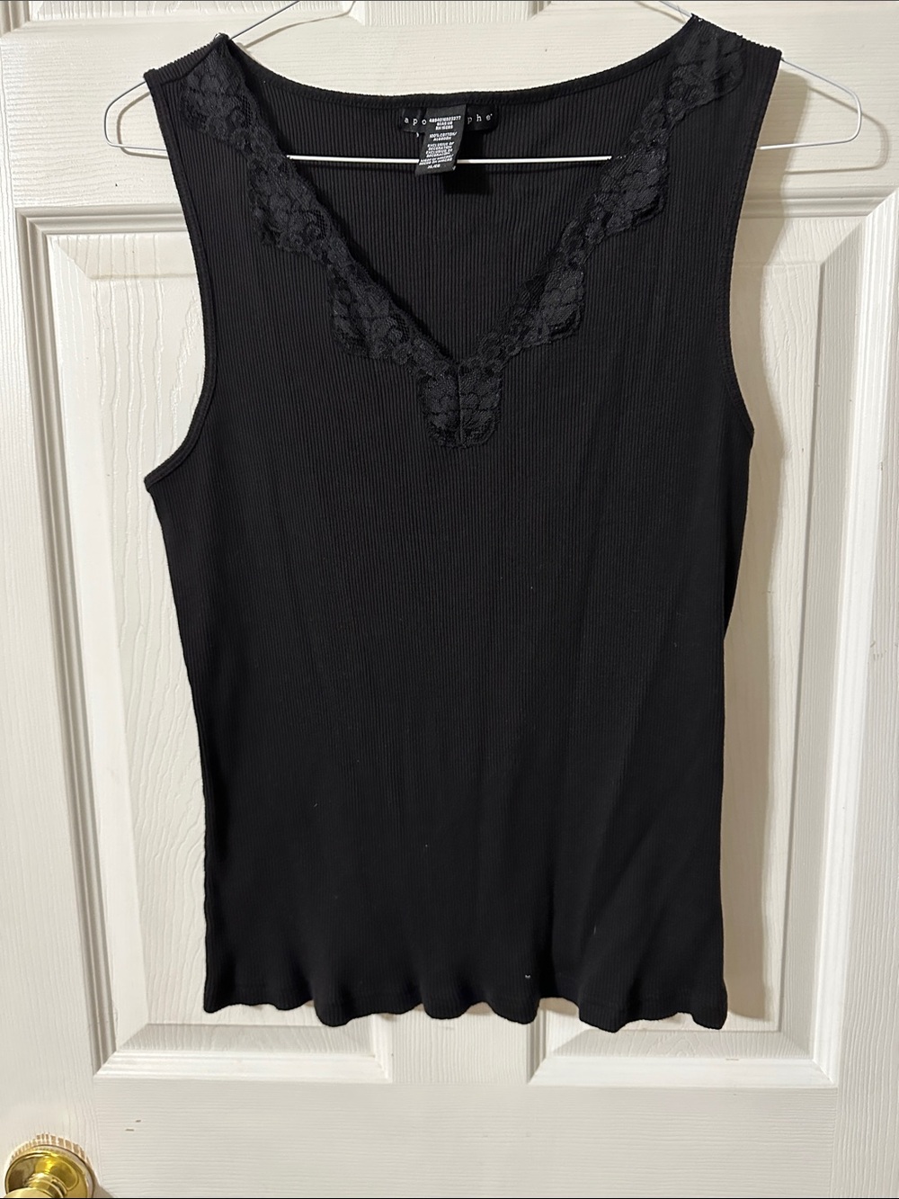 Apostrophe Black Ribbed Lace V-Neck Tank